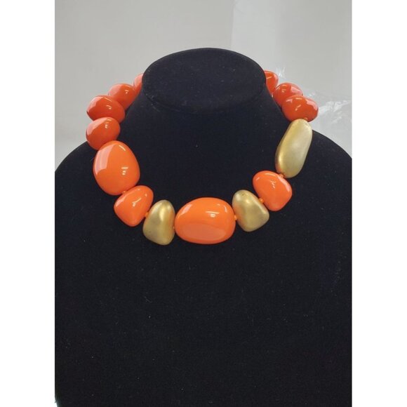Vintage Kenneth Lane Orange Chunky Lucite Necklace Signed 1980's - Picture 3 of 14
